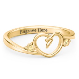Hearts Entwined Pinky Promise Ring in 18K Gold Plated Silver with Citrine