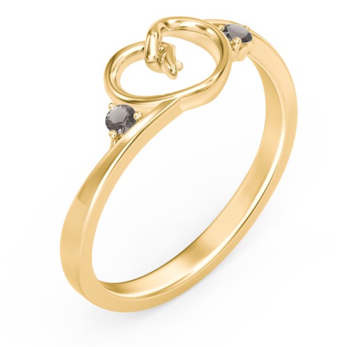 Hearts Entwined Pinky Promise Ring – 18K Gold Plated Silver with Smokey Quartz
