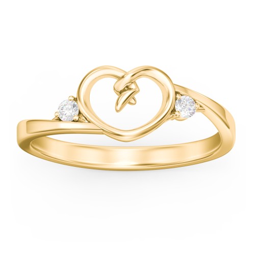 Hearts Entwined Pinky Promise Ring – 18K Gold Plated Silver with Diamond