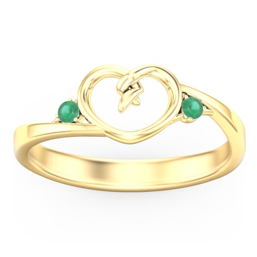 Hearts Entwined Pinky Promise Ring – 18K Gold Plated Silver with Emerald