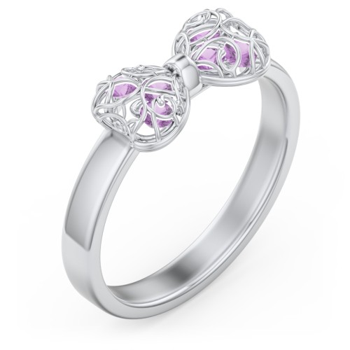 Adorable Bow Cage Ring – Sterling Silver with Amethyst