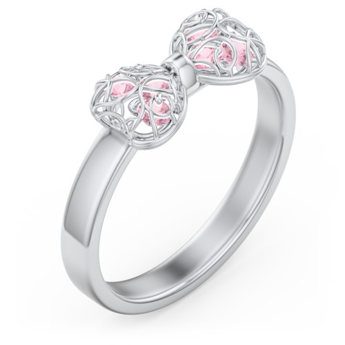 Adorable Bow Cage Ring – Sterling Silver with Pink Tourmaline