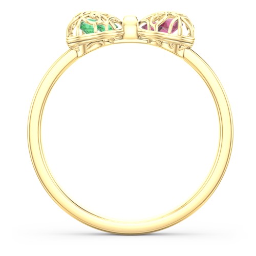 Adorable Bow Cage Ring – 10K Yellow Gold with Emerald and Ruby