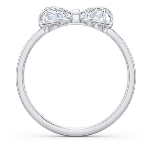 Adorable Bow Cage Ring – Sterling Silver with Aquamarine