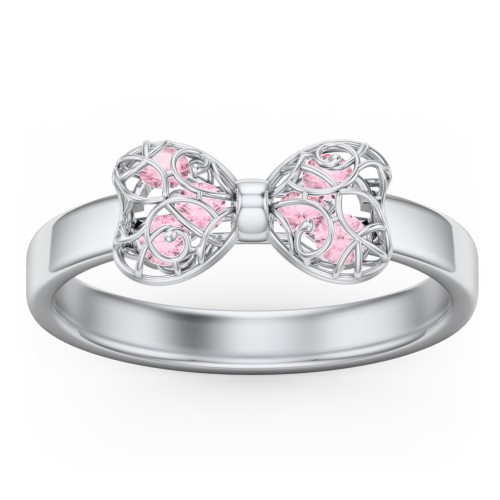 Adorable Bow Cage Ring – Sterling Silver with Pink Tourmaline