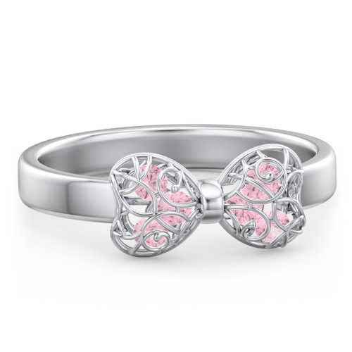 Adorable Bow Cage Ring – Sterling Silver with Pink Tourmaline