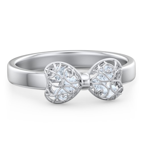 Adorable Bow Cage Ring – Sterling Silver with Aquamarine