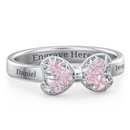 Adorable Bow Cage Ring in 925 Sterling Silver with Pink Tourmaline