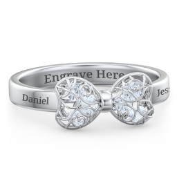 Adorable Bow Cage Ring in 925 Sterling Silver with Aquamarine