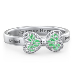 Adorable Bow Cage Ring in 925 Sterling Silver with Emerald