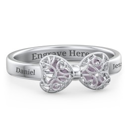 Adorable Bow Cage Ring in 925 Sterling Silver with Alexandrite