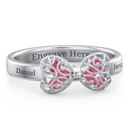 Adorable Bow Cage Ring in 925 Sterling Silver with Ruby