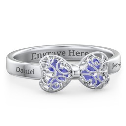 Adorable Bow Cage Ring in 925 Sterling Silver with Blue Sapphire