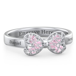 Adorable Bow Cage Ring in 925 Sterling Silver with Pink Tourmaline