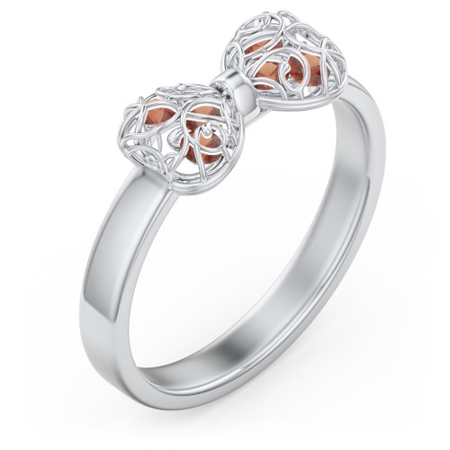 Adorable Bow Cage Ring – Sterling Silver with Garnet