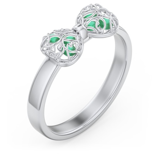 Adorable Bow Cage Ring – Sterling Silver with Emerald