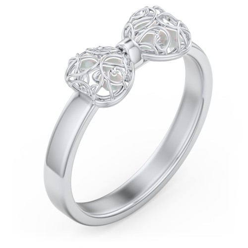 Adorable Bow Cage Ring – Sterling Silver with Opal