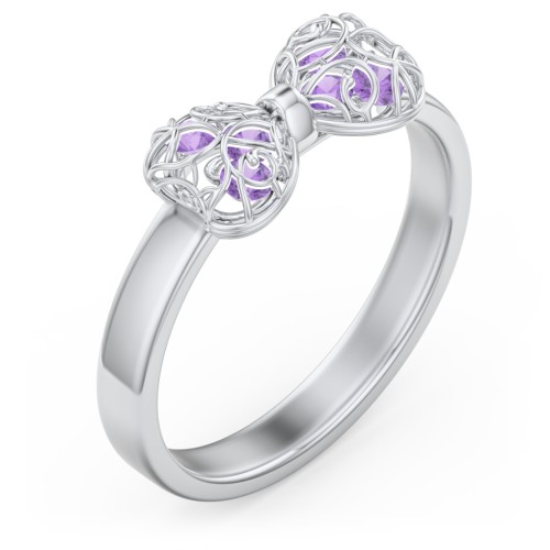 Adorable Bow Cage Ring – Sterling Silver with Amethyst