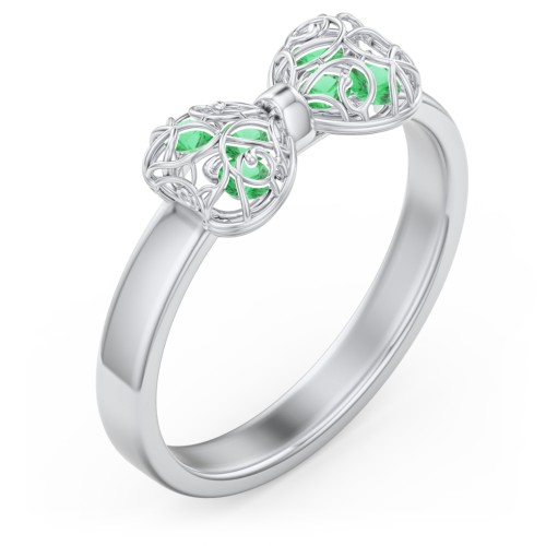 Adorable Bow Cage Ring – Sterling Silver with Emerald