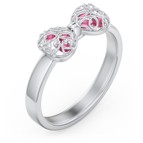 Adorable Bow Cage Ring – Sterling Silver with Ruby