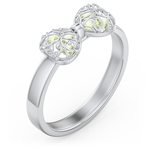 Adorable Bow Cage Ring – Sterling Silver with Peridot