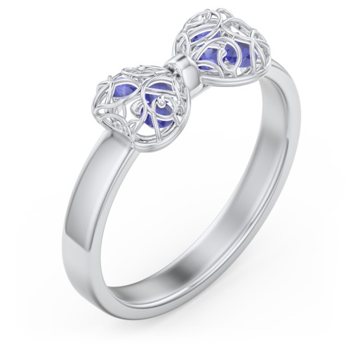 Adorable Bow Cage Ring – Sterling Silver with Blue Sapphire