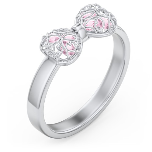 Adorable Bow Cage Ring – Sterling Silver with Pink Tourmaline