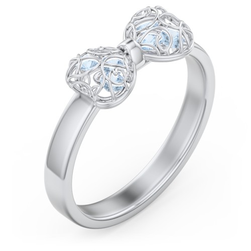 Adorable Bow Cage Ring – Sterling Silver with Blue Topaz