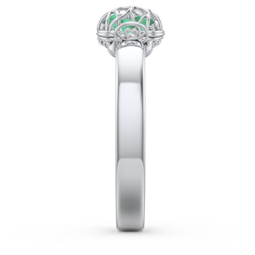 Adorable Bow Cage Ring – Sterling Silver with Emerald