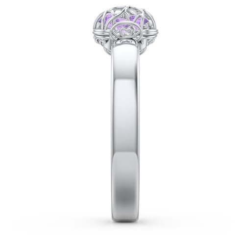 Adorable Bow Cage Ring – Sterling Silver with Amethyst