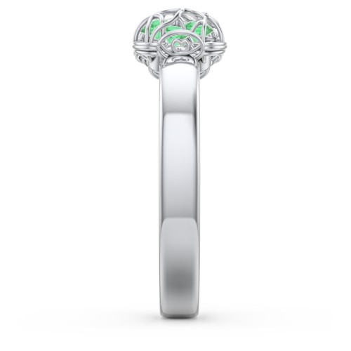 Adorable Bow Cage Ring – Sterling Silver with Emerald