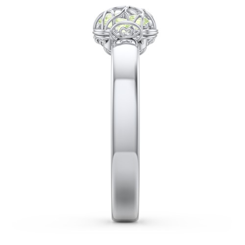 Adorable Bow Cage Ring – Sterling Silver with Peridot