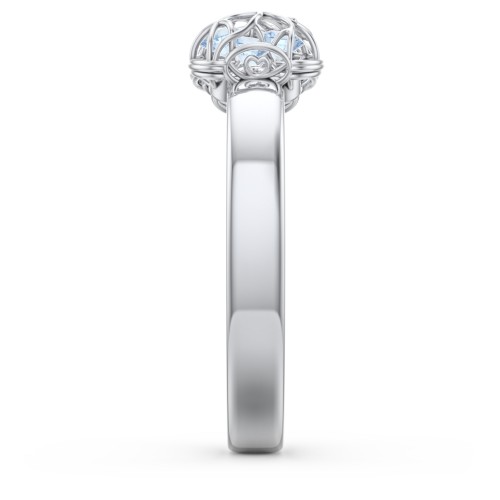 Adorable Bow Cage Ring – Sterling Silver with Blue Topaz