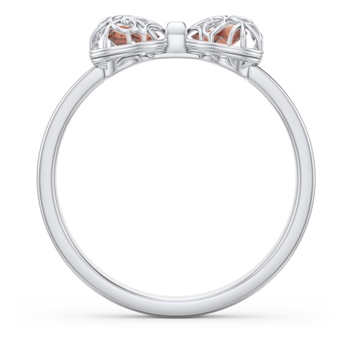 Adorable Bow Cage Ring – Sterling Silver with Garnet