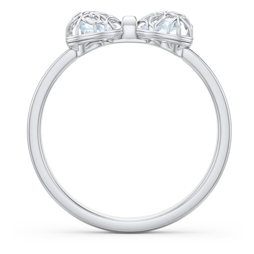 Adorable Bow Cage Ring – Sterling Silver with Aquamarine