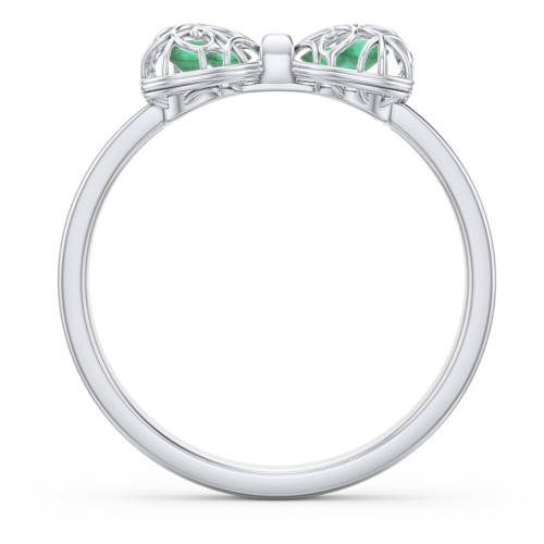 Adorable Bow Cage Ring – Sterling Silver with Emerald