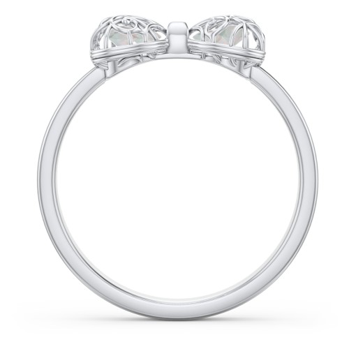 Adorable Bow Cage Ring – Sterling Silver with Opal