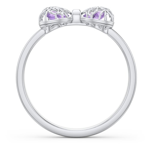 Adorable Bow Cage Ring – Sterling Silver with Amethyst