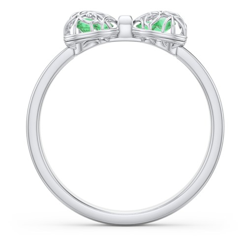 Adorable Bow Cage Ring – Sterling Silver with Emerald