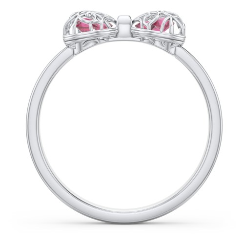 Adorable Bow Cage Ring – Sterling Silver with Ruby