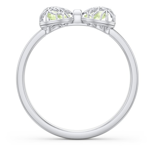 Adorable Bow Cage Ring – Sterling Silver with Peridot