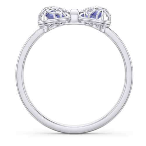 Adorable Bow Cage Ring – Sterling Silver with Blue Sapphire