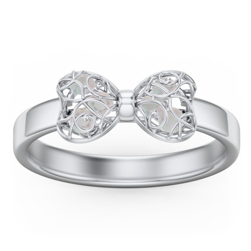 Adorable Bow Cage Ring – Sterling Silver with Opal
