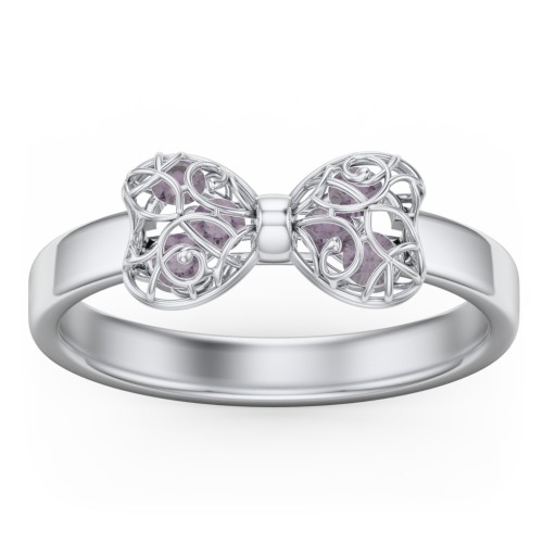 Adorable Bow Cage Ring – Sterling Silver with Alexandrite