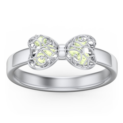 Adorable Bow Cage Ring – Sterling Silver with Peridot