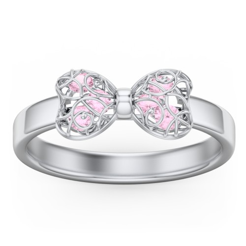 Adorable Bow Cage Ring – Sterling Silver with Pink Tourmaline