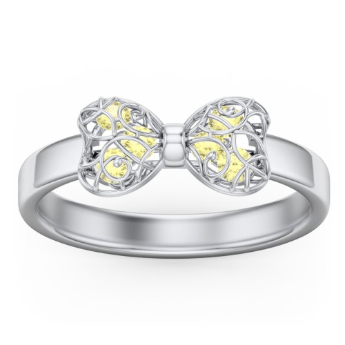 Adorable Bow Cage Ring – Sterling Silver with Citrine