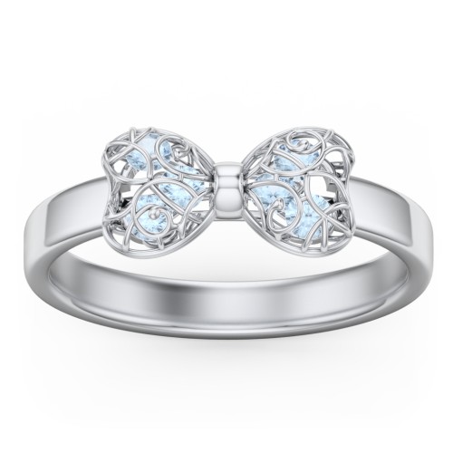 Adorable Bow Cage Ring – Sterling Silver with Blue Topaz