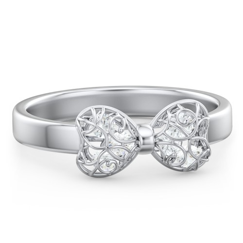 Adorable Bow Cage Ring – Sterling Silver with Cubic Zirconia