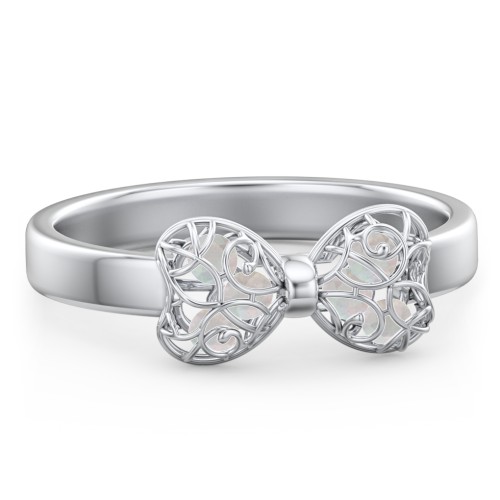 Adorable Bow Cage Ring – Sterling Silver with Opal